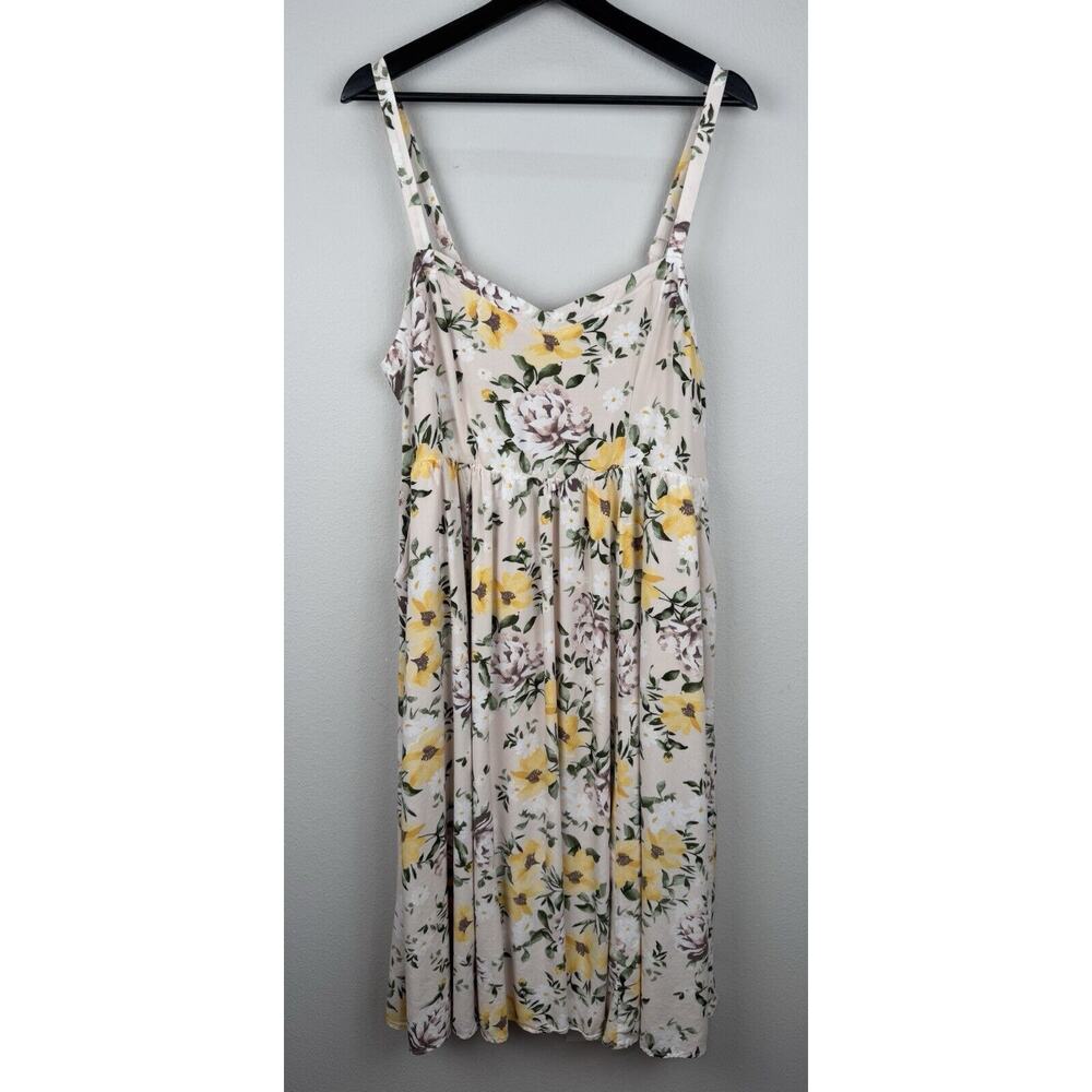 Torrid Dress Womens Size 1X 1 Cream Sleeveless Floral Sundress Summer Flowy